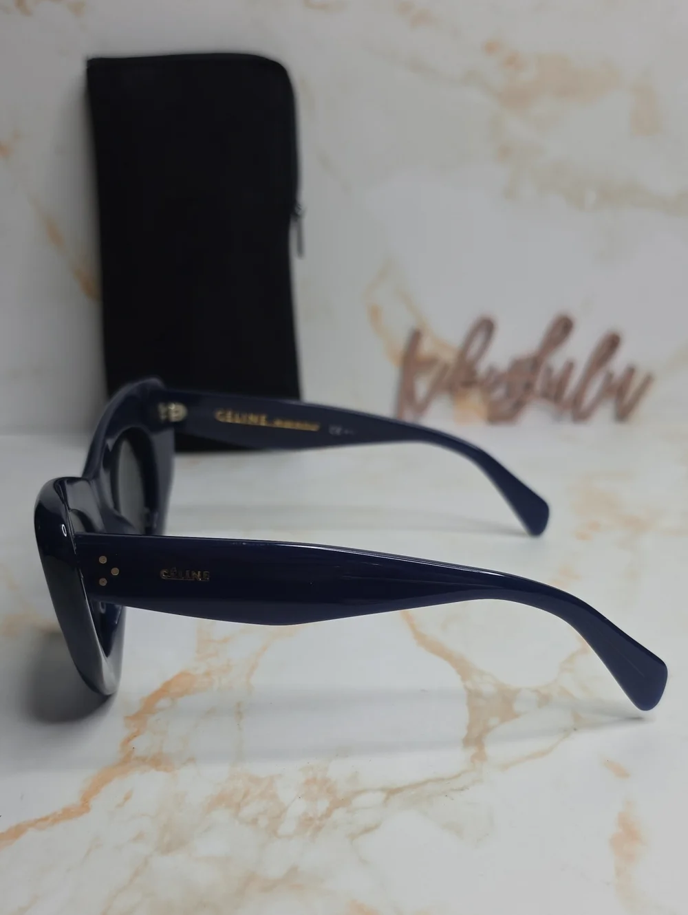 Celine Papillon Oversized Cat Eye Sunglasses Navy With Case